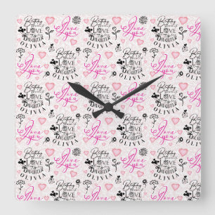 Reloj Cuadrado Cumpleaños Hija Caligrafía Nombre Personalizado Mo