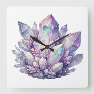 Reloj Cuadrado Cúmulo de Cuarzo Pastel