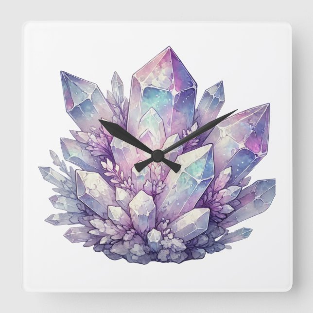 Reloj Cuadrado Cúmulo de Cuarzo Pastel (Anverso)