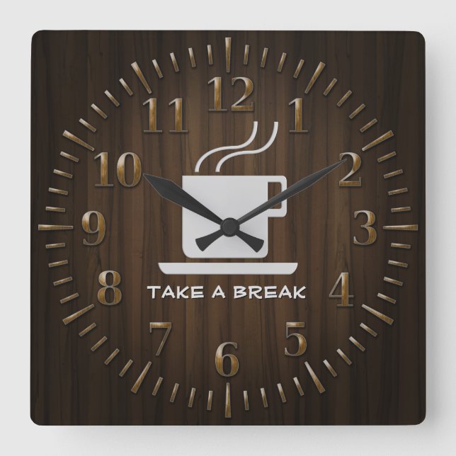 Reloj Cuadrado Cup of Coffee - Take a Break (Anverso)