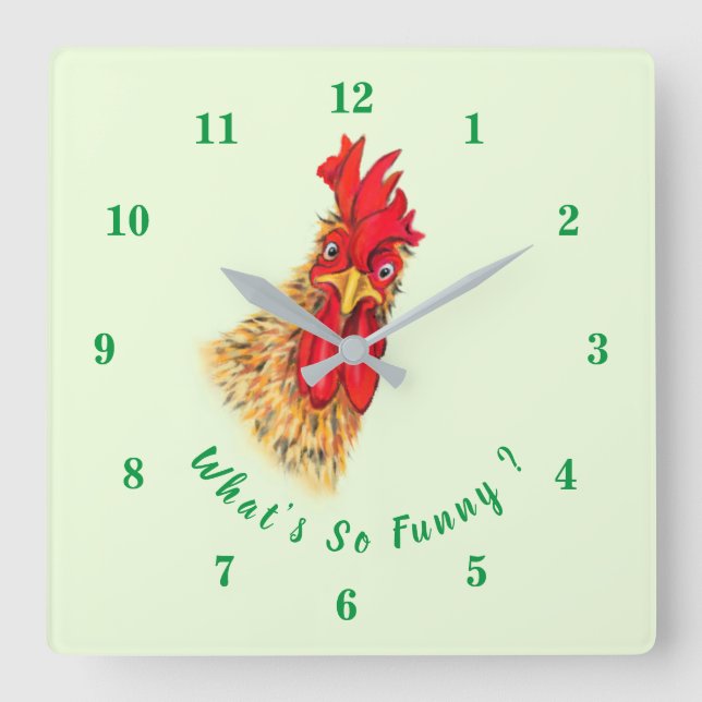 Reloj Cuadrado Curioso Rooster Curioso Sorprendido - Texto Person (Anverso)
