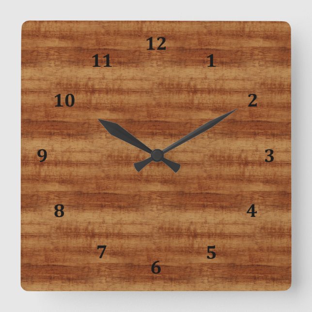 Reloj Cuadrado Curly Koa Acacia Wood Grain Look (Anverso)