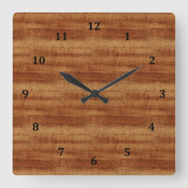 Reloj Cuadrado Curly Koa Acacia Wood Grain Look