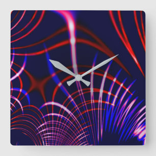 Reloj Cuadrado Curvas puntiagudas de azul a rojo y blanco. Lila?