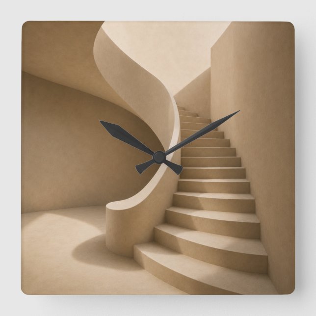 Reloj Cuadrado Curved Staircase Minimalist Beige Wall Clock (Anverso)