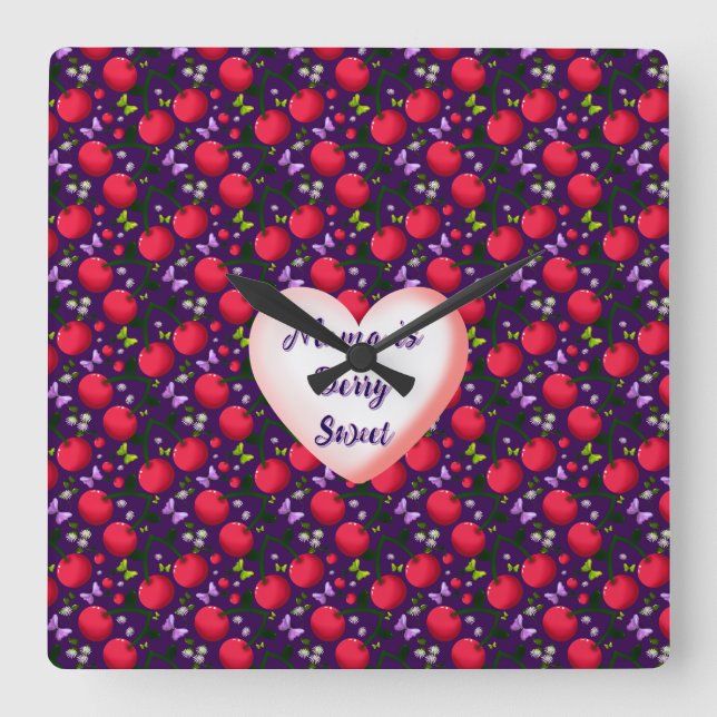 Reloj Cuadrado Custom and personalized Cute Cherry Butterfly  (Anverso)