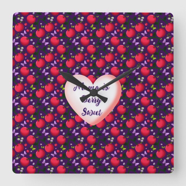 Reloj Cuadrado Custom and personalized Cute Cherry Butterfly  (Anverso)