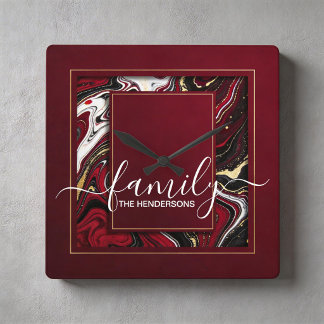 Reloj Cuadrado custom burgundy gold marble