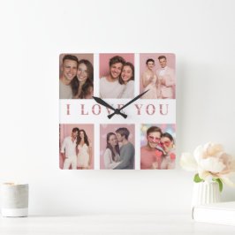 Reloj Cuadrado Custom Collage Photos Wall Clock | Valentine Gift