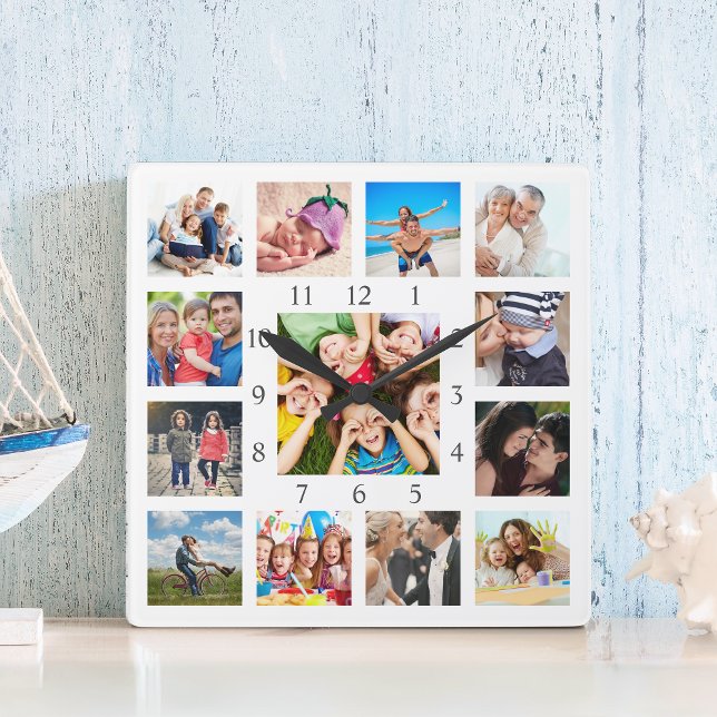 Reloj Cuadrado Custom Family Photo Collage Personalized White (Subido por el creador)