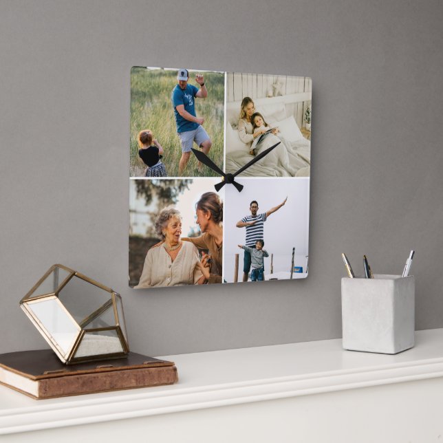 Reloj Cuadrado Custom Four Photo Collage Template Modern  (Oficina)