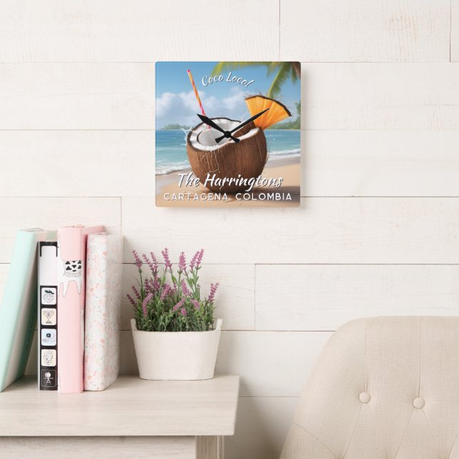 Reloj Cuadrado Custom Name & Location Coco Loco (Sala de lectura)