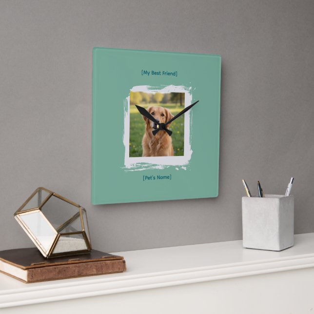 Reloj Cuadrado Custom Pet Photo Brushstroke Wall Clock (Oficina)
