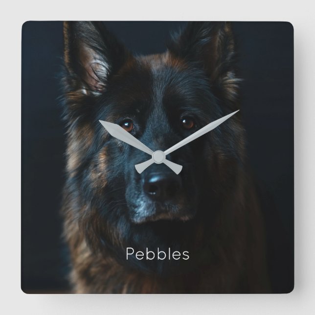 Reloj Cuadrado Custom Photo German Shepherd (Anverso)