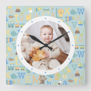 Reloj Cuadrado Custom Photo Modern Baby Boy Personalized Nursery