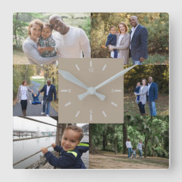 Reloj Cuadrado Custom Photo Template 6 Photos Family Beige Cream