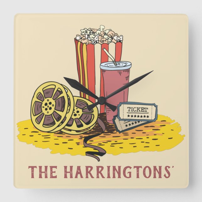 Reloj Cuadrado Custom text Movie Buff (Anverso)