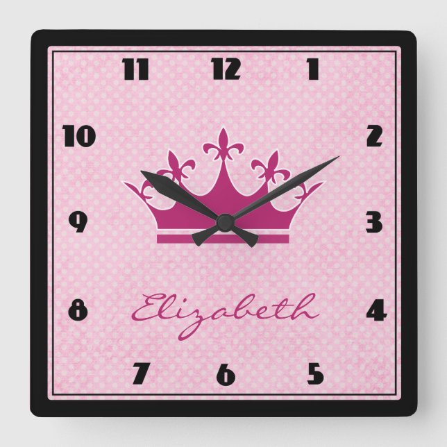 Reloj Cuadrado Customize Pink Tiara with Polka Dots (Anverso)