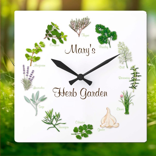 Reloj Cuadrado Customize Your Herb Garden Clock (Custom Herb Garden Clock
Check your Thyme! Personalize with your custom text. )