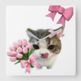Reloj Cuadrado Cute Aesthetic Cat with Pink Bows Wall Clock - Coq