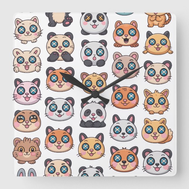 Reloj Cuadrado Cute Animals Sticker Sheet Adorable Cartoon Charac (Anverso)