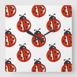 Reloj Cuadrado Cute blanco y rojo Ladybug Kitchen Wall Clock