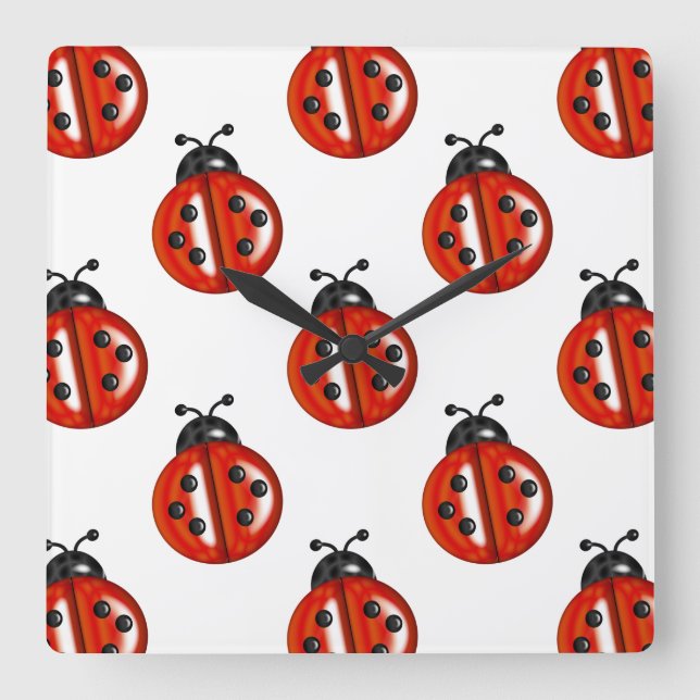 Reloj Cuadrado Cute blanco y rojo Ladybug Kitchen Wall Clock (Anverso)