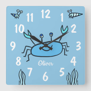 Reloj Cuadrado Cute Blue Crab Sea Animal Boy Name