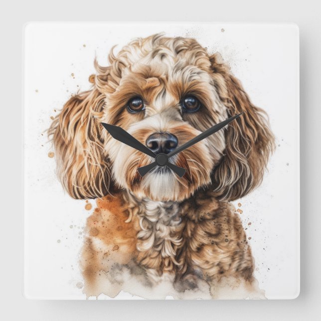 RELOJ CUADRADO CUTE BROWN TAN COCKAPOO PUPPG DOG (Anverso)