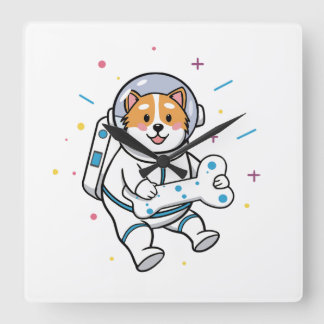 Reloj Cuadrado Cute Cat Astronaut in Space Wall Clock