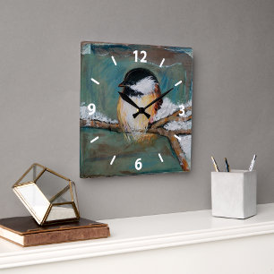 Reloj Cuadrado Cute Chickadee Bird Art