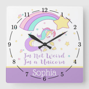 Reloj Cuadrado Cute Custom Personalized Magical Rainbow Unicorn