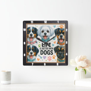 Reloj Cuadrado Cute Dogs Paws Heart