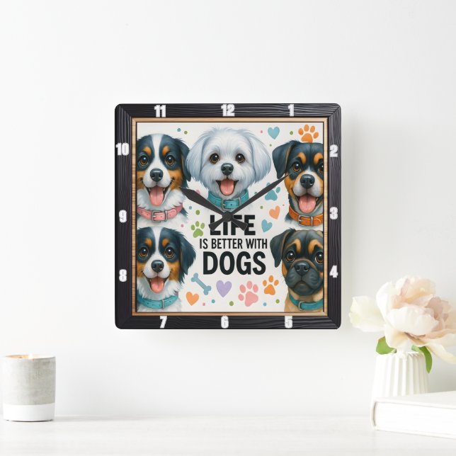 Reloj Cuadrado Cute Dogs Paws Heart (Hogar)