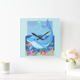 Reloj Cuadrado Cute Dolphin Bubbles Sea Life
