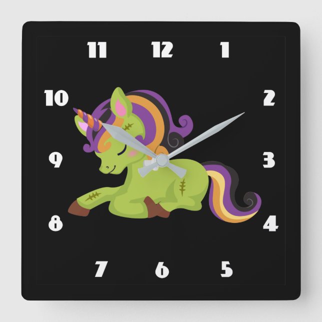 Reloj Cuadrado Cute Frankenstein Unicorn Halloween (Anverso)