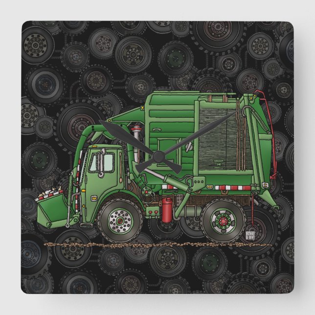Reloj Cuadrado Cute Garbage Truck Trash Truck (Anverso)