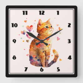 Reloj Cuadrado Cute gato de tabla con corazón