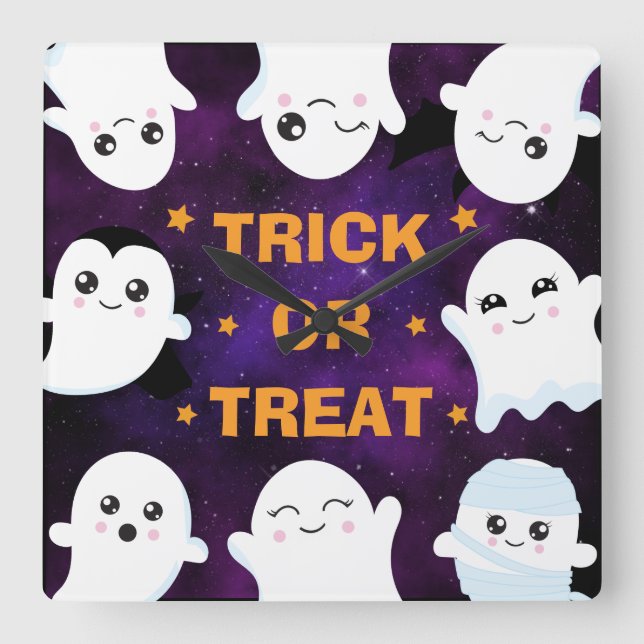 Reloj Cuadrado Cute Halloween Ghosts Trick or Treat (Anverso)
