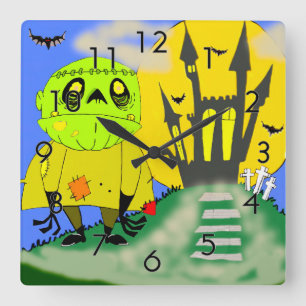 Reloj Cuadrado Cute Halloween Zombie y Castillo