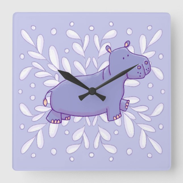 Reloj Cuadrado Cute Hippo Wall Clock (Anverso)