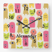 Cute Kawaii Monsters Nursery Wall Clock