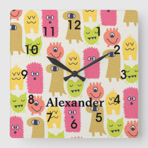 Reloj Cuadrado Cute Kawaii Monsters Nursery Wall Clock