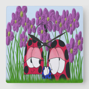 Reloj Cuadrado Cute Ladybug Family Illustration