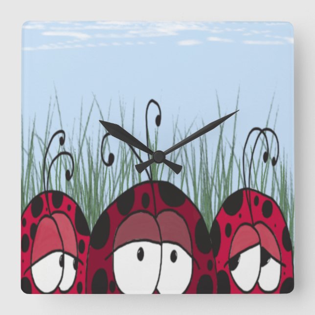 Reloj Cuadrado Cute Ladybugs (Anverso)