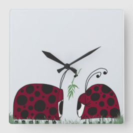 Reloj Cuadrado Cute Ladybugs Y Mistletoe