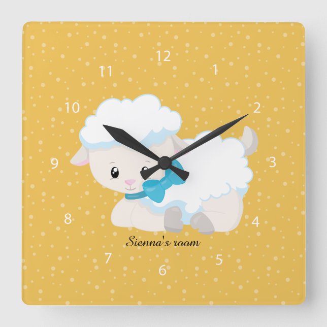 Reloj Cuadrado Cute lamb * choose background color (Anverso)
