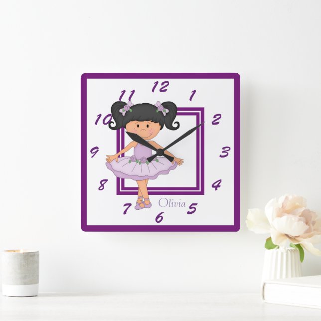 Reloj Cuadrado Cute Lavender Ballerina Personalizada (Hogar)