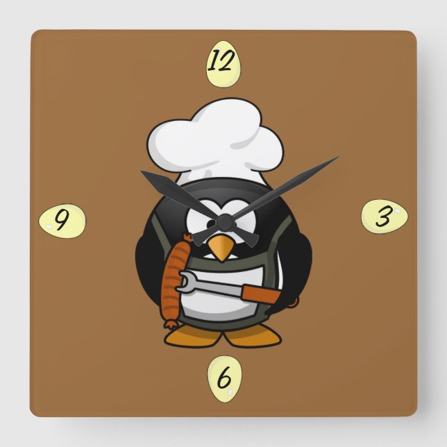 Reloj Cuadrado Cute lil Chef Penguin - Clock (Anverso)