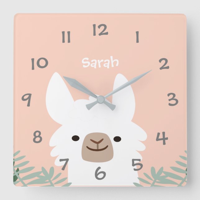 Reloj Cuadrado Cute Llama Kids Nursery Wall Clock (Anverso)